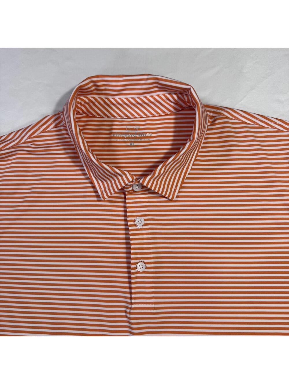 Vineyard Vines Polo Shirt Mens Extra Large Orange Striped Performance Golf